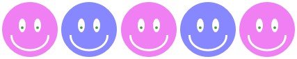 5 pink and blue smiley faces